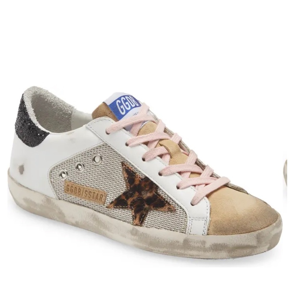 Golden Goose White Sneakers with Black and Pink Accents